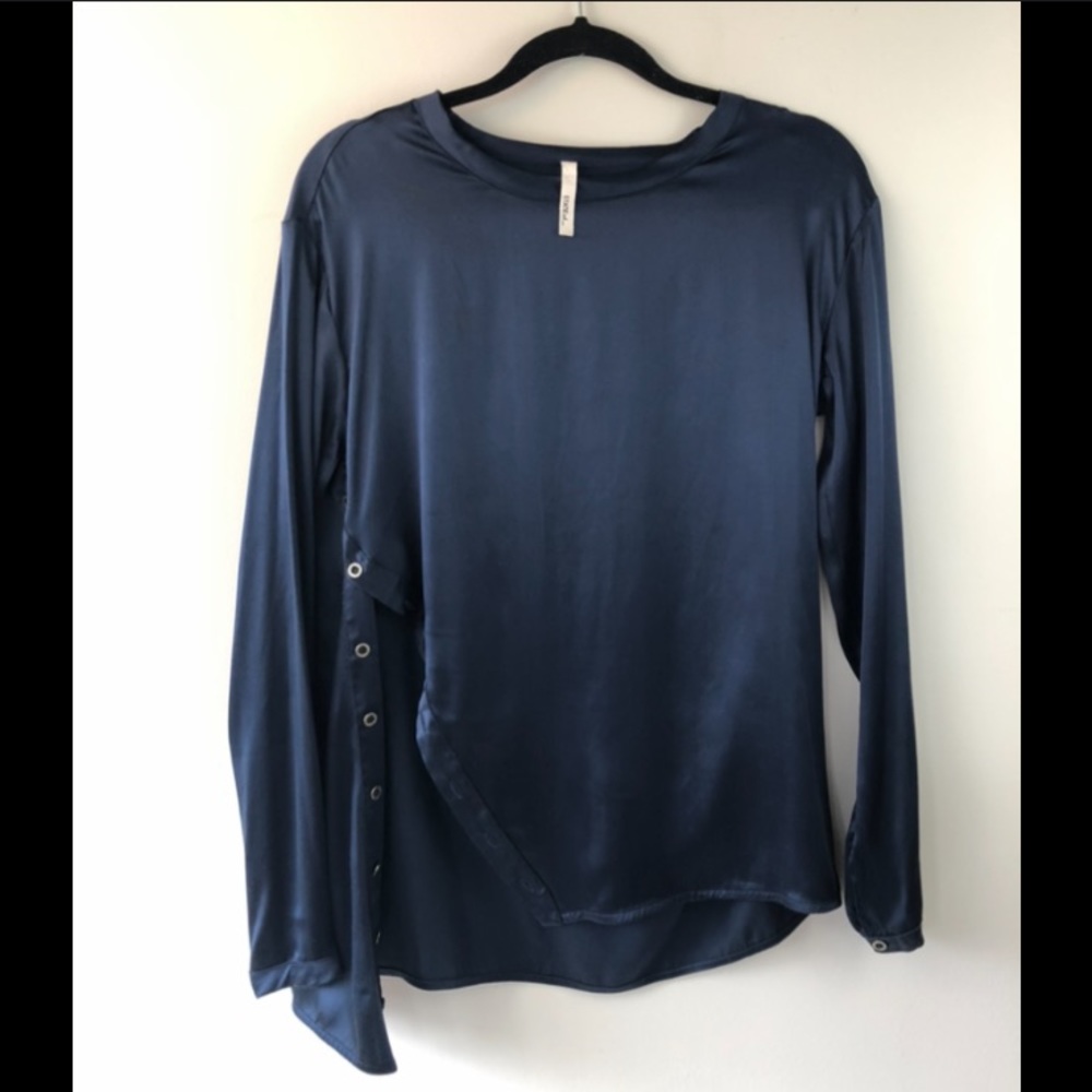 State of Navy Blue Silk Blouse Size Medium